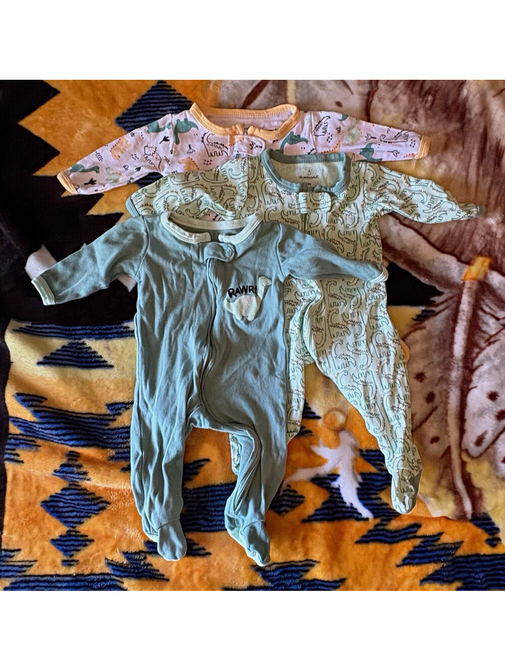 The Peanutshell Baby Boy Dinosaur Footed Sleepers Pajamas 3-Pack Size 6M